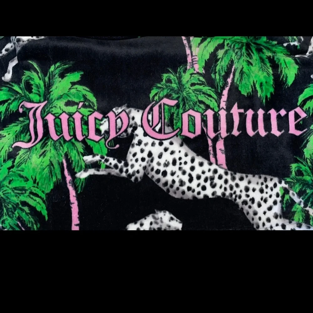 New! Juicy Couture Leopard/Pink Palm Printed Cotton Logo Beach Towel 68”x38”💖🌴